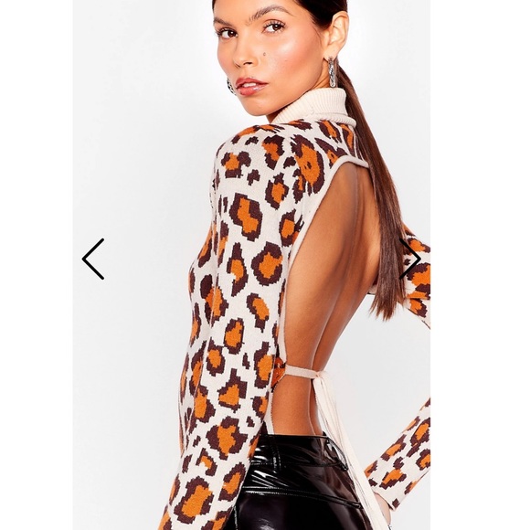 NASTY GAL LEOPARD KNITTED BACKLESS TOP - Picture 2 of 10